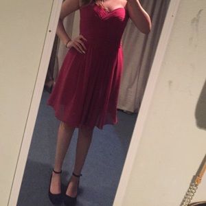 Red strapless dress